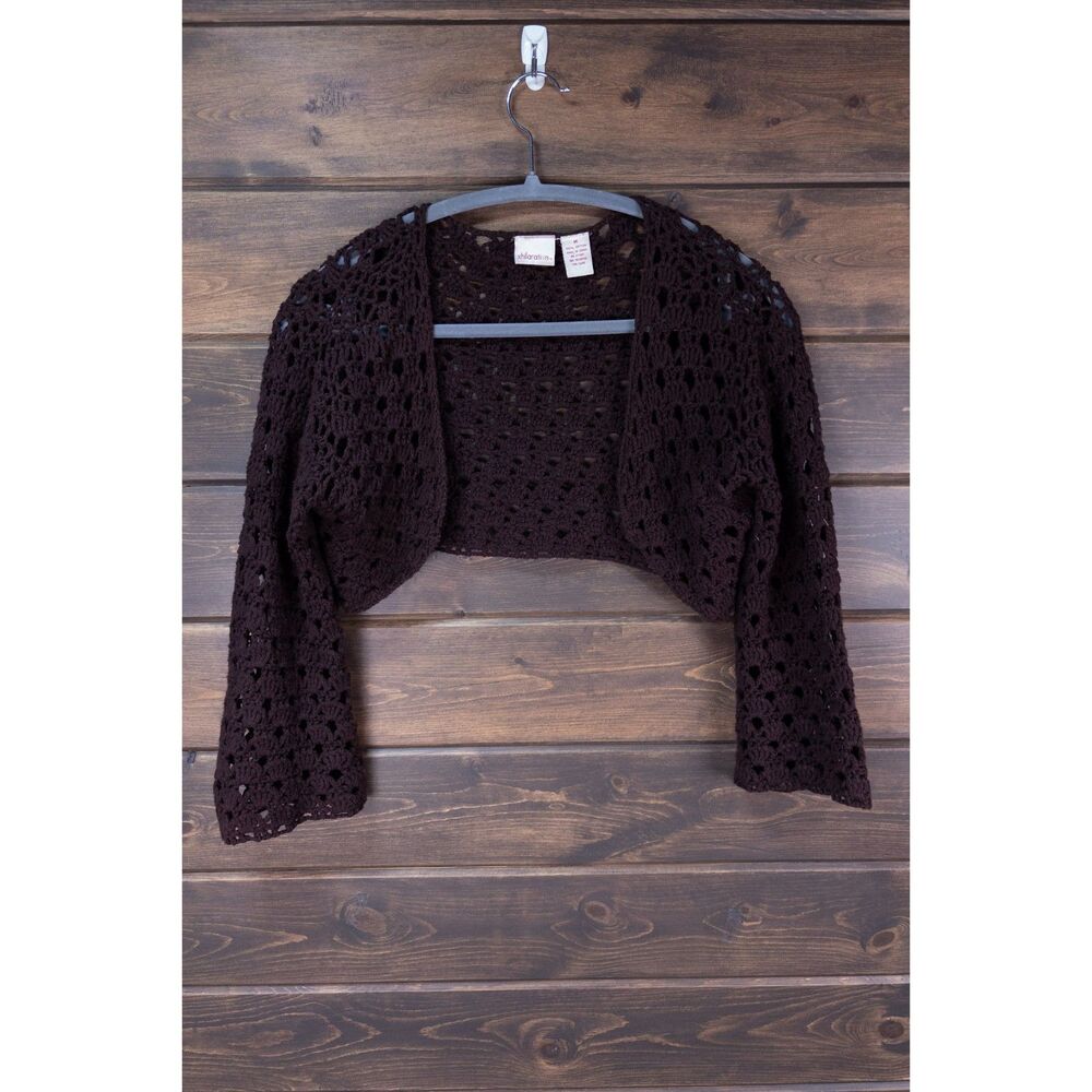 Xhilaration Brown Crochet Bolero Cardigan Size Medium Y2K Cropped Shrug